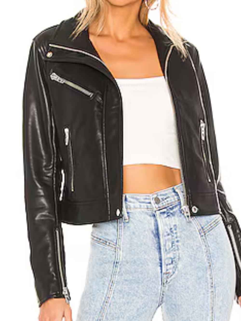 Blank NYC Black Vegan Faux Leather Full Zip Moto Jacket size Medium $128